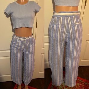 MOON RIVER| blue/white stripped linen pant| M